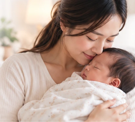 산모와 아기의 연출 이미지